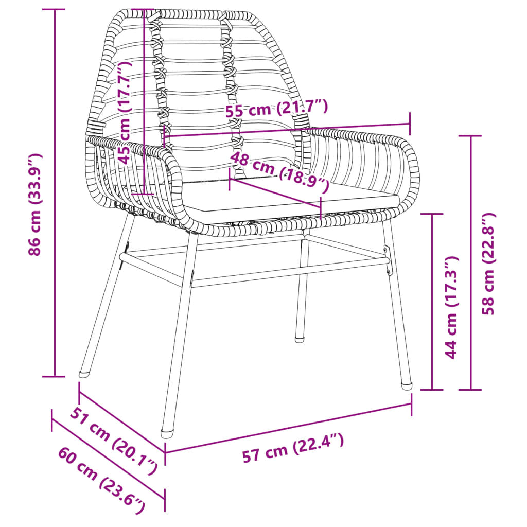 Tuinstoelen 2 st met kussens poly rattan bruin