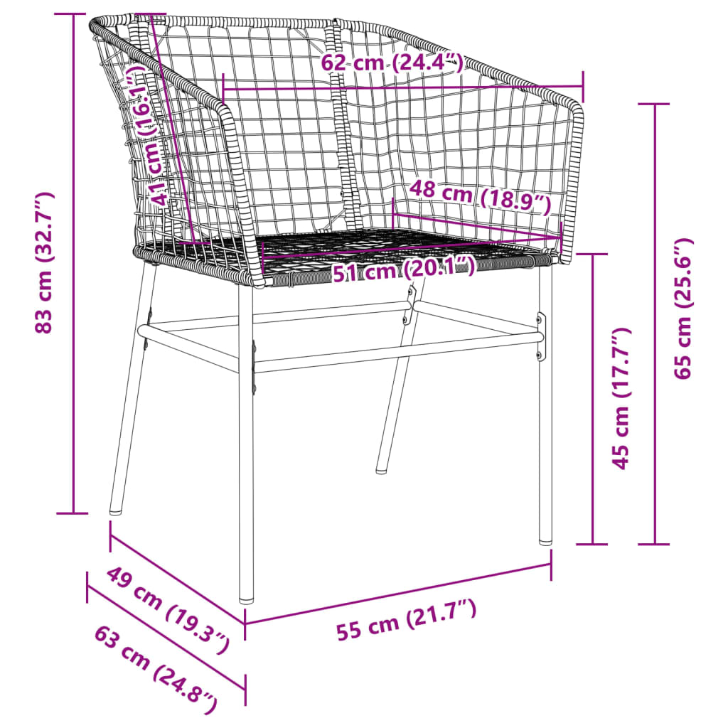Tuinstoelen 2 st poly rattan zwart