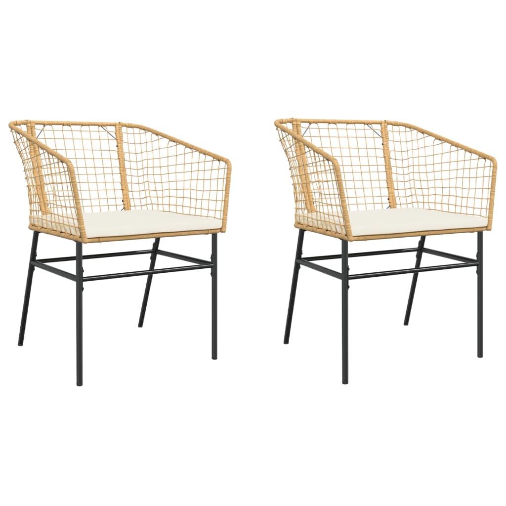 Tuinstoelen 2 st met kussens poly rattan bruin