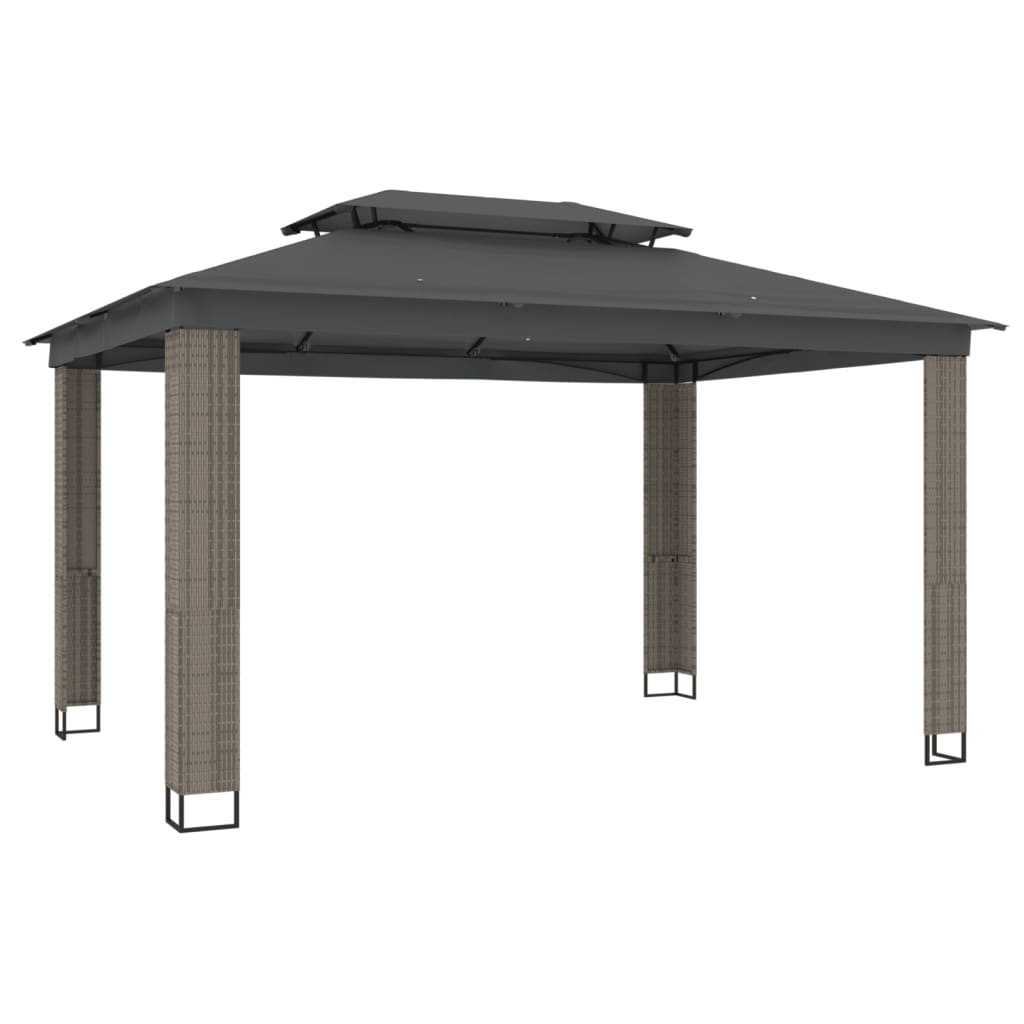 Prieel met dubbel dak 3,94x2,96 m staal antracietkleurig