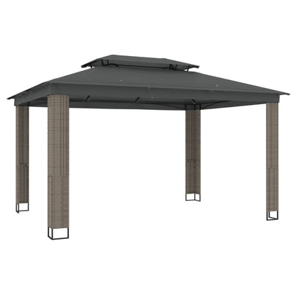 Prieel met dubbel dak 3,94x2,96 m staal antracietkleurig