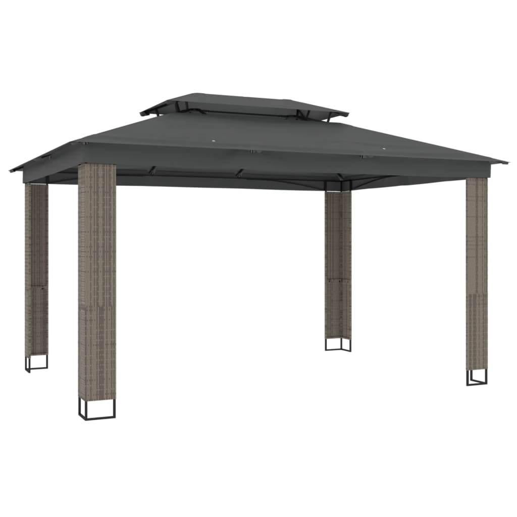 Prieel met dubbel dak 3,94x2,96 m staal antracietkleurig