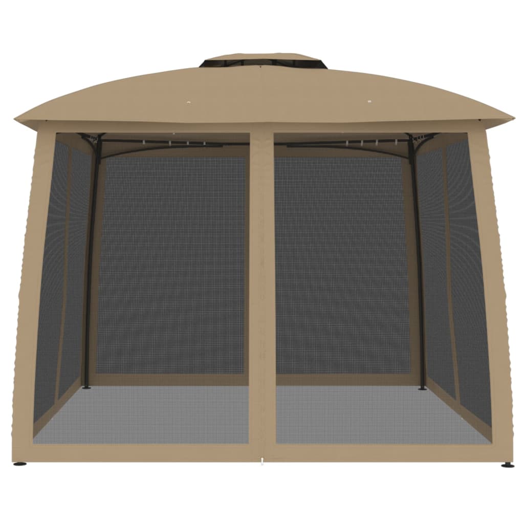Prieel zijwanden van gaas en dubbel dak 2,93x2,93 m staal taupe