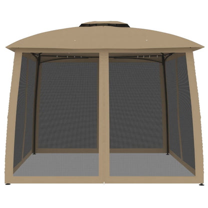 Prieel zijwanden van gaas en dubbel dak 2,93x2,93 m staal taupe