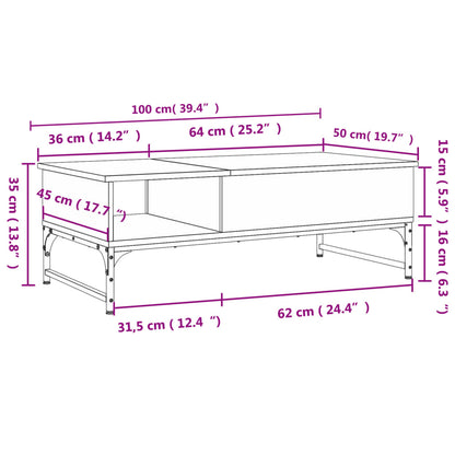 Salontafel 100x50x35 cm bewerkt hout en metaal bruin eikenkleur