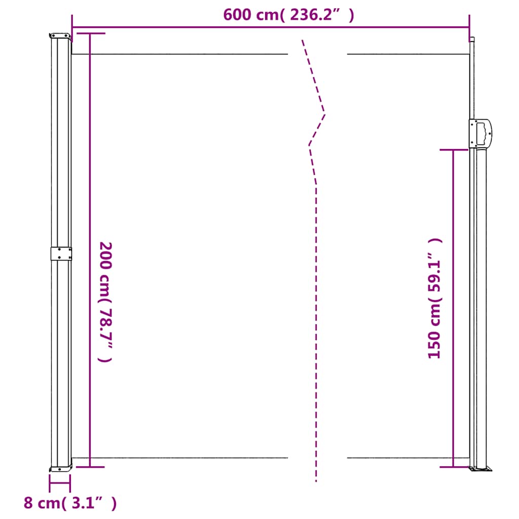 Windscherm uittrekbaar 200x600 cm wit