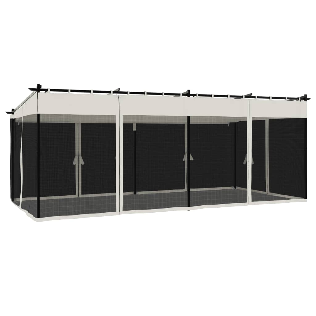 Prieel met zijwanden van gaas 6x3 m staal crèmekleurig