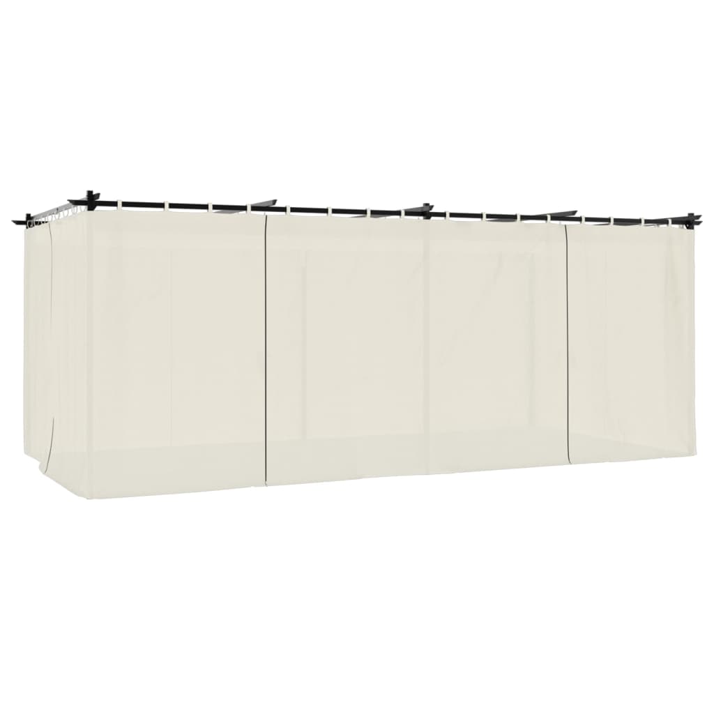 Prieel met gordijnen 6x3 m staal crèmekleurig