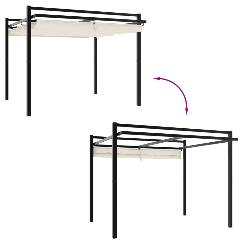 Prieel met uittrekbaar dak 3x3 m aluminium crèmekleurig
