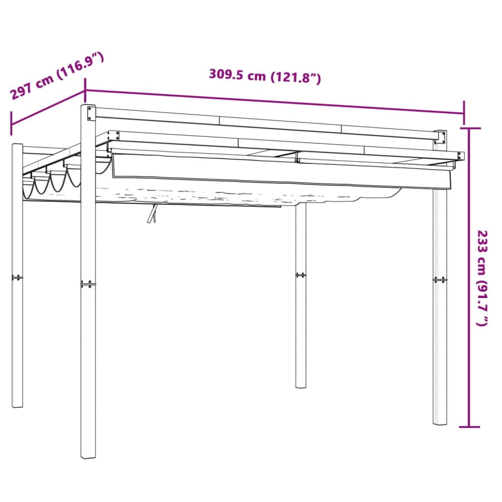 Prieel met uittrekbaar dak 3x3 m aluminium crèmekleurig