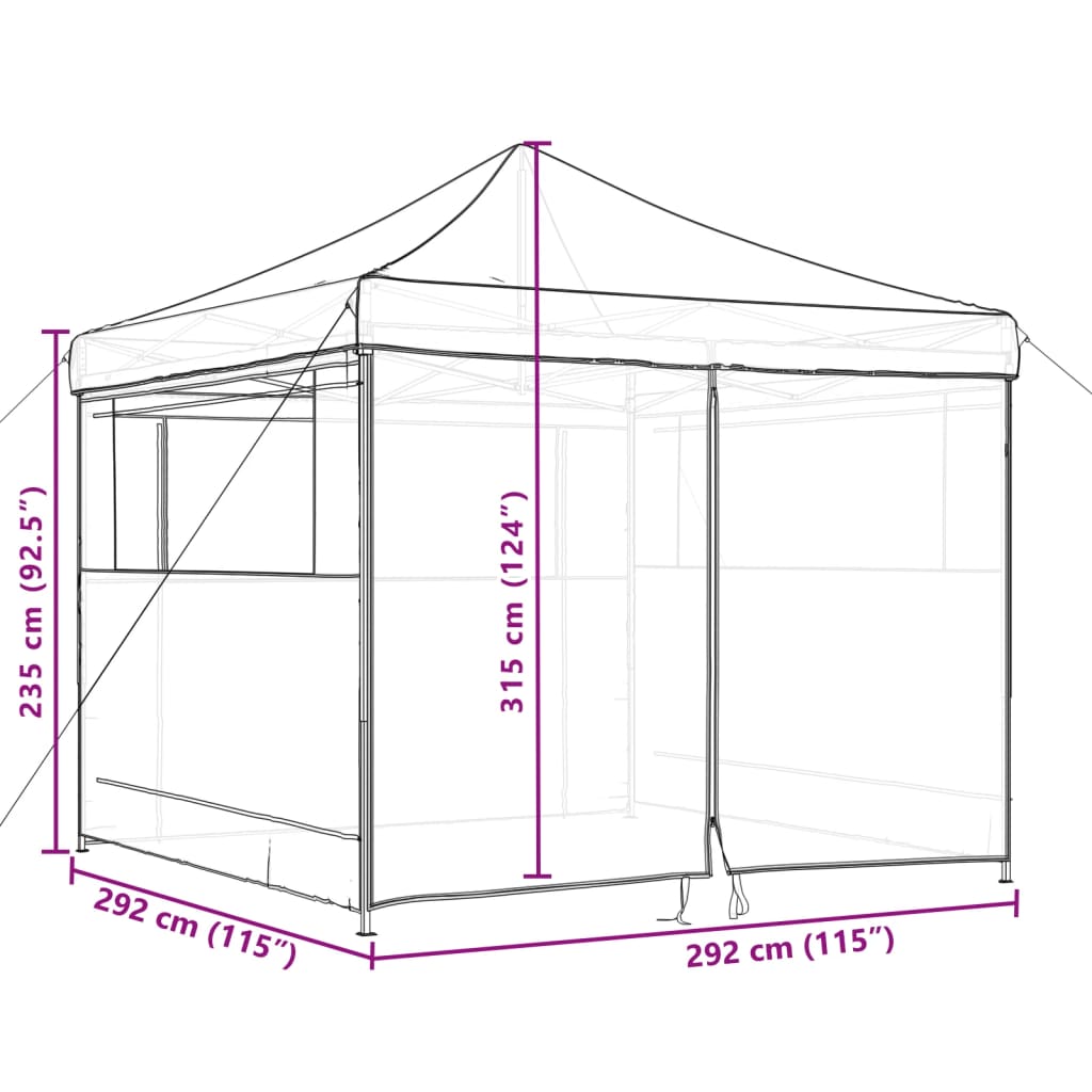 Partytent inklapbaar pop-up met 4 zijwanden bordeauxrood
