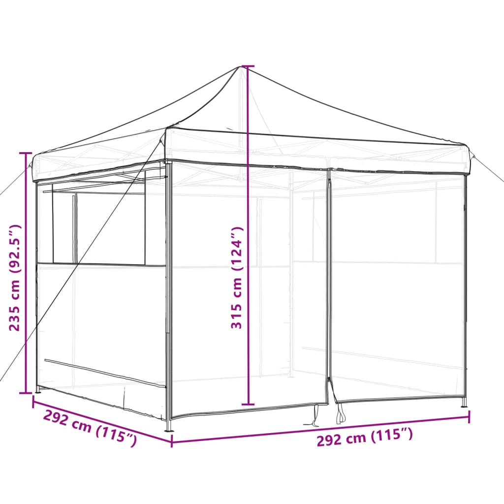 Partytent inklapbaar pop-up met 4 zijwanden bruin