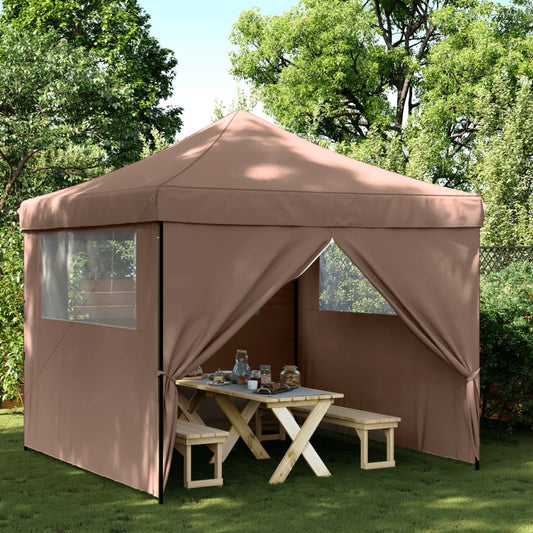 Partytent inklapbaar pop-up met 4 zijwanden bruin