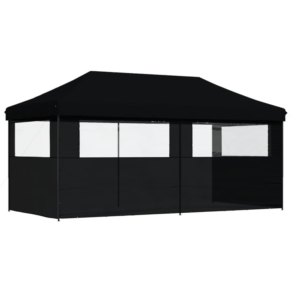 Partytent inklapbaar pop-up met 3 zijwanden zwart