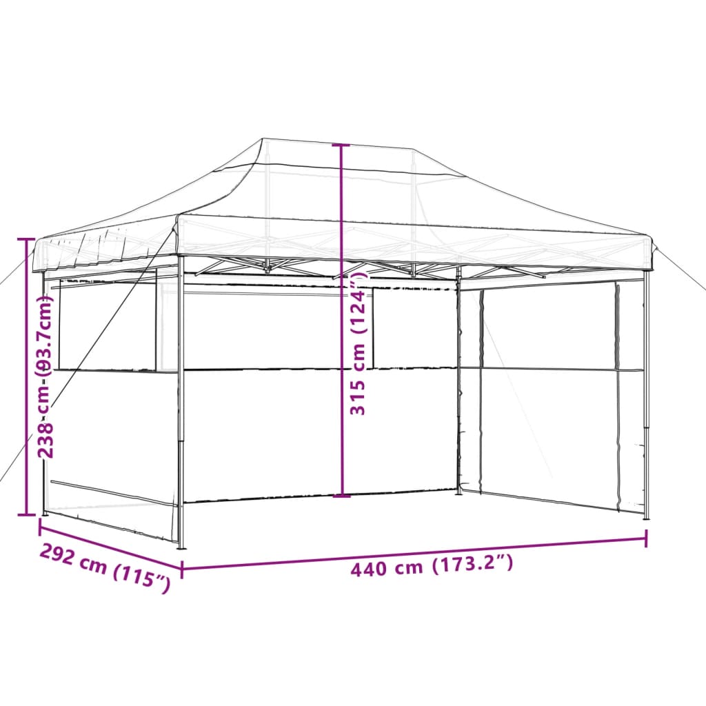 Partytent inklapbaar pop-up met 3 zijwanden oranje