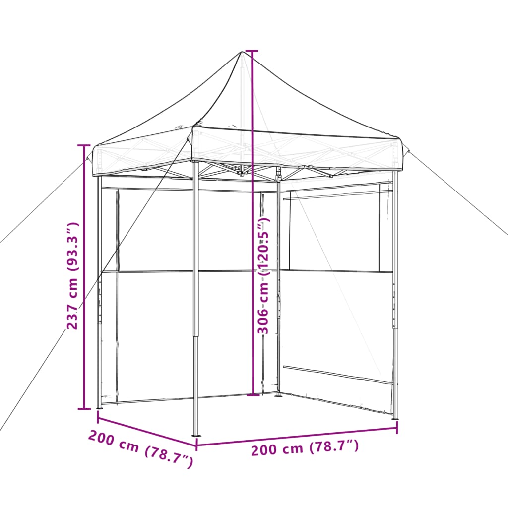 Partytent inklapbaar pop-up met 2 zijwanden terracottakleurig