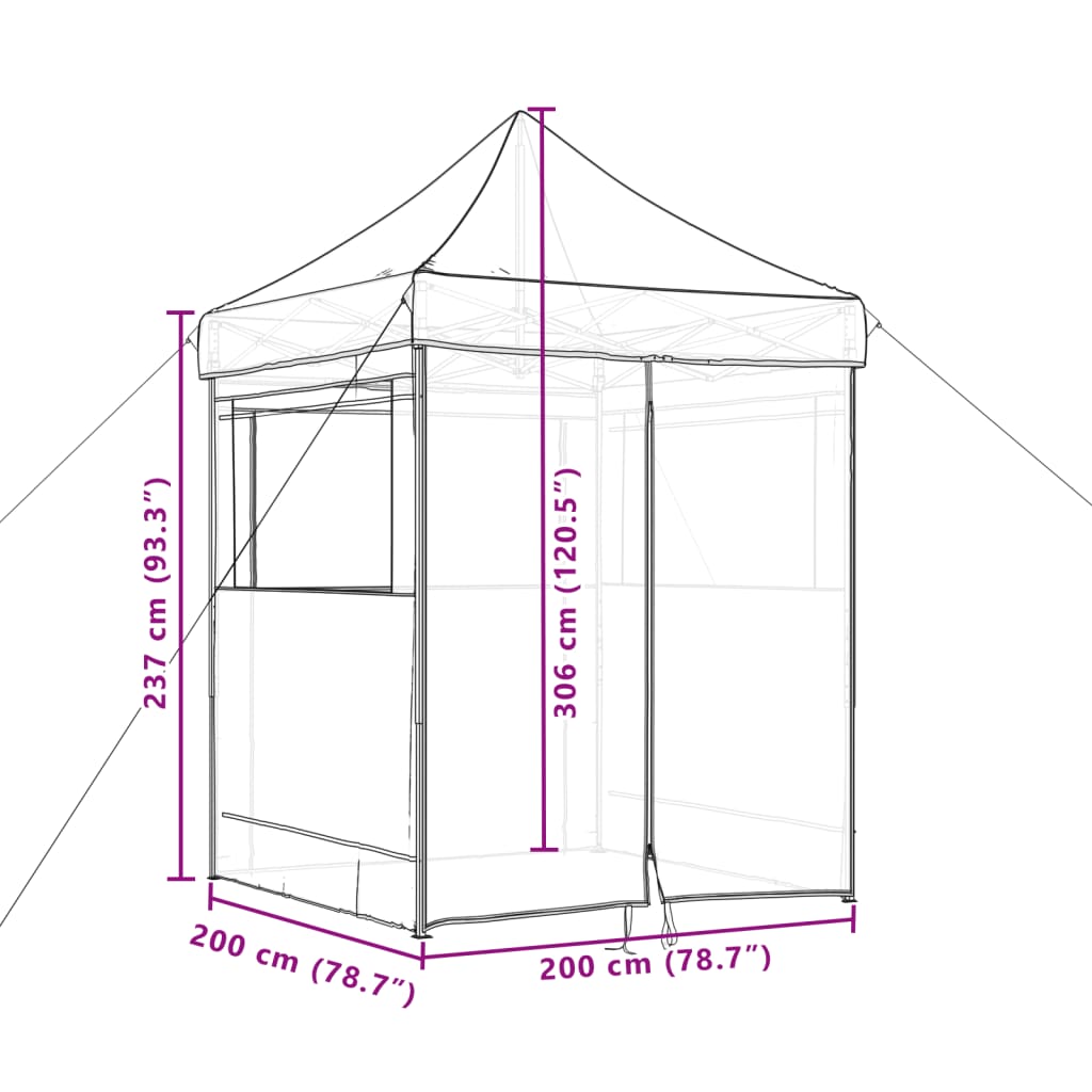 Partytent inklapbaar pop-up met 4 zijwanden terracottakleurig