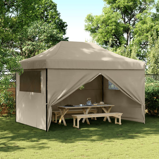 Partytent inklapbaar pop-up met 4 zijwanden taupe