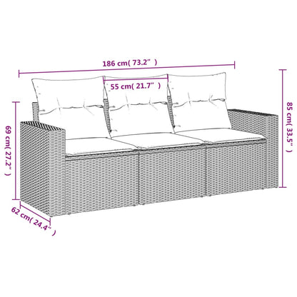 3-delige Loungeset met kussens poly rattan lichtgrijs