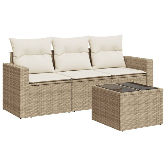 4-delige Loungeset met kussens poly rattan beige