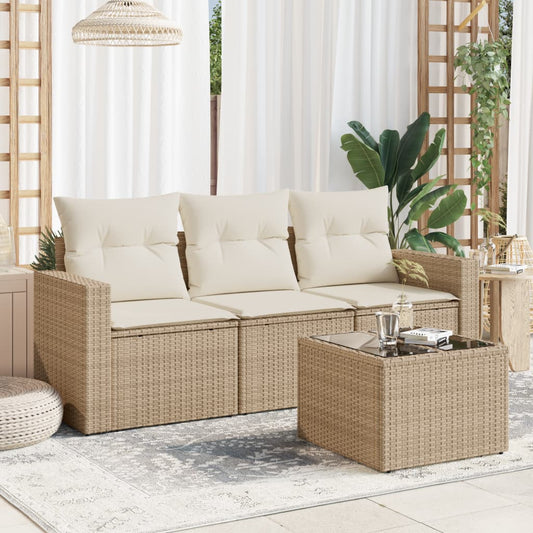 4-delige Loungeset met kussens poly rattan beige
