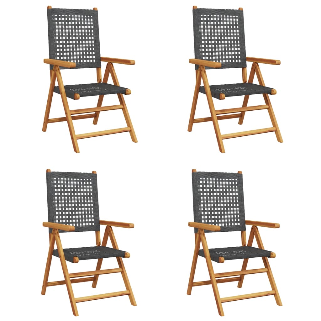 Tuinstoelen 4 st verstelbaar poly rattan en massief hout zwart