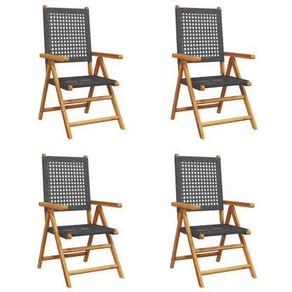Tuinstoelen 4 st verstelbaar poly rattan en massief hout zwart