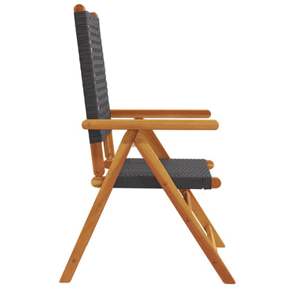 Tuinstoelen 4 st verstelbaar poly rattan en massief hout zwart
