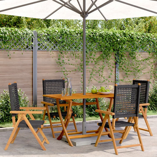 Tuinstoelen 4 st verstelbaar poly rattan en massief hout zwart