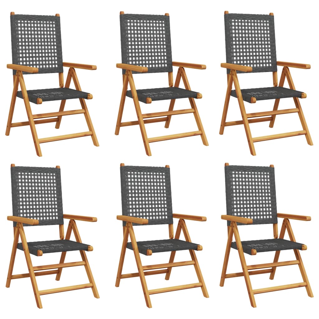 Tuinstoelen 6 st verstelbaar poly rattan en massief hout zwart