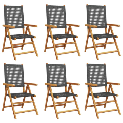 Tuinstoelen 6 st verstelbaar poly rattan en massief hout zwart