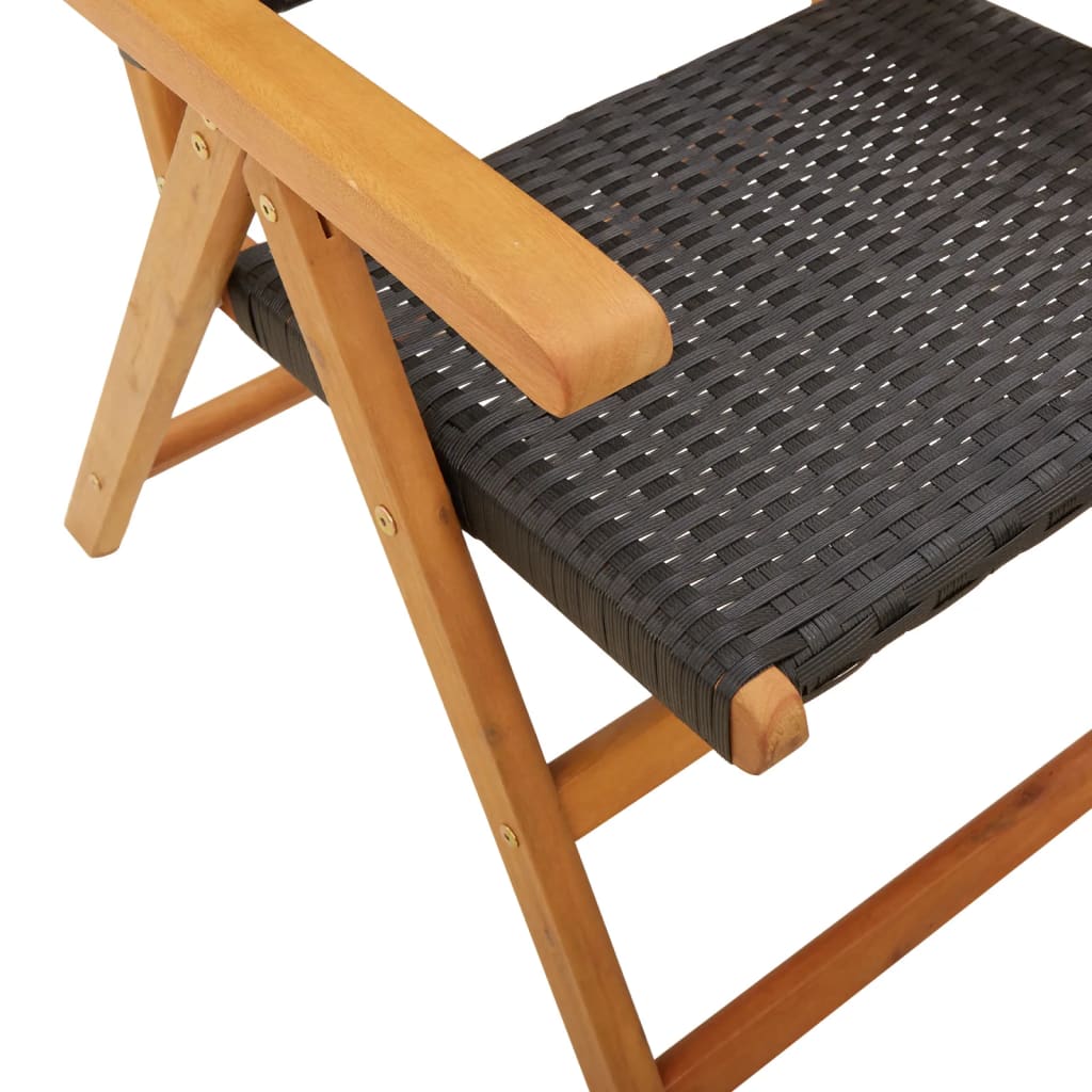 Tuinstoelen 6 st verstelbaar poly rattan en massief hout zwart