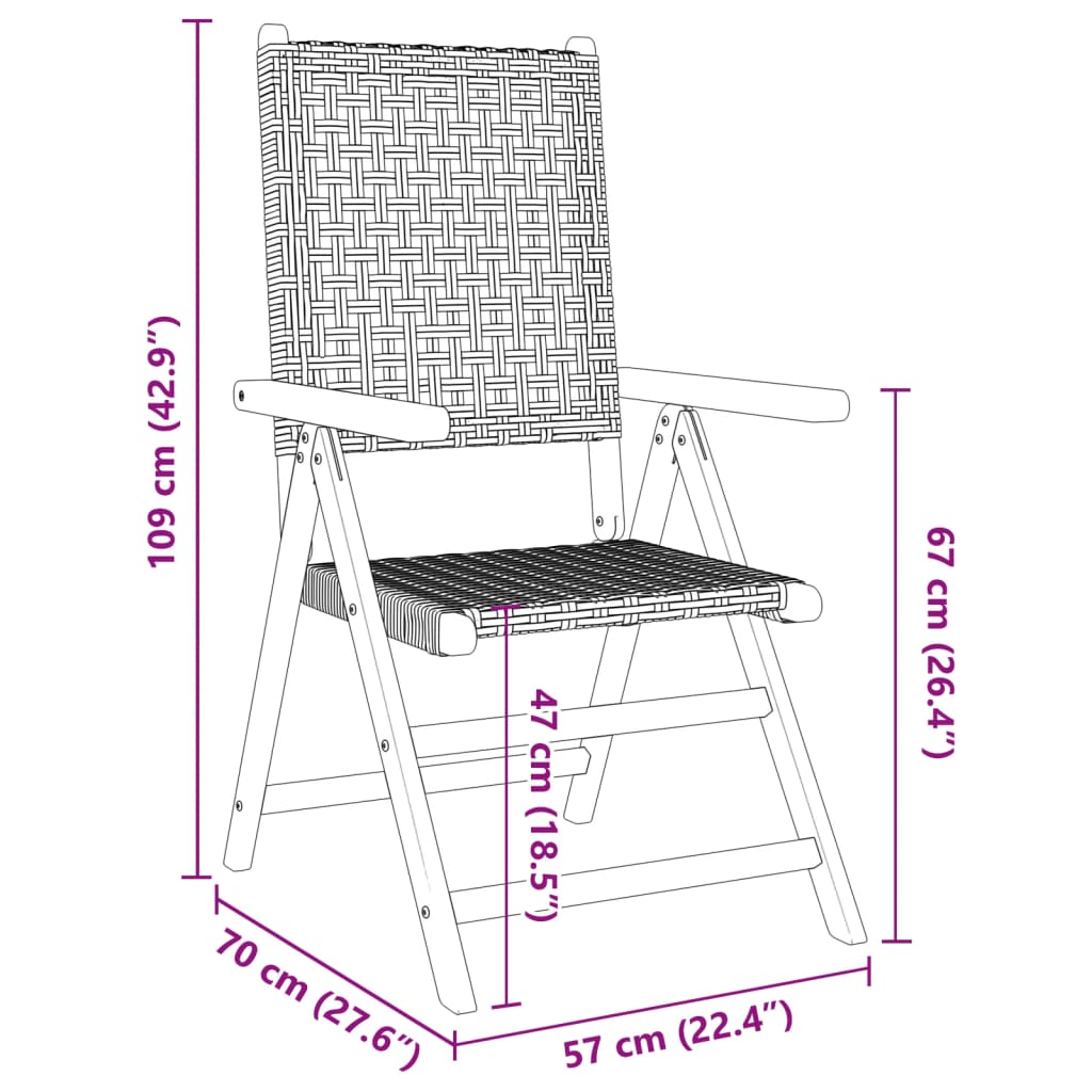 Tuinstoelen 6 st verstelbaar poly rattan en massief hout zwart