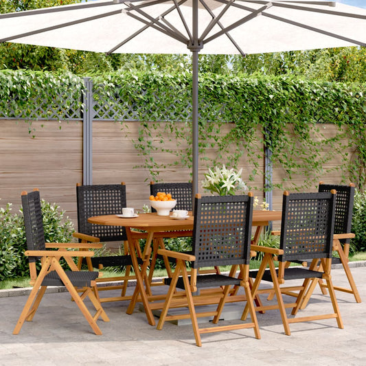 Tuinstoelen 6 st verstelbaar poly rattan en massief hout zwart