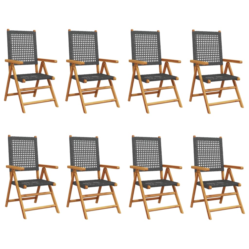Tuinstoelen 8 st verstelbaar poly rattan en massief hout zwart
