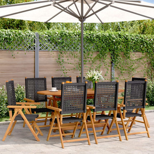 Tuinstoelen 8 st verstelbaar poly rattan en massief hout zwart