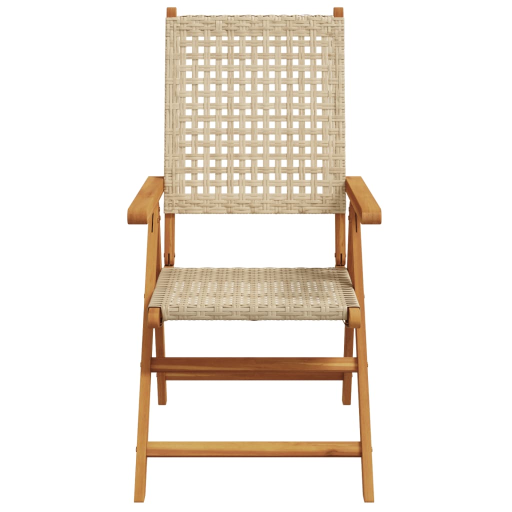 Tuinstoelen 4 st verstelbaar poly rattan en massief hout beige