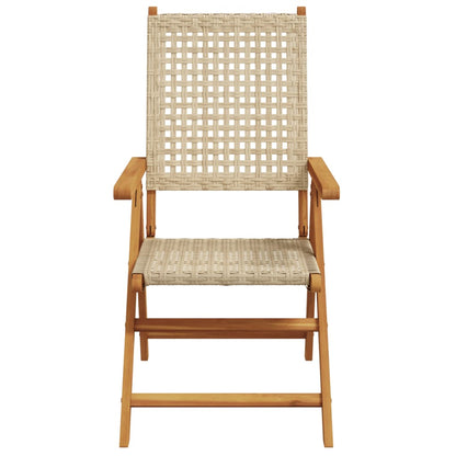 Tuinstoelen 4 st verstelbaar poly rattan en massief hout beige