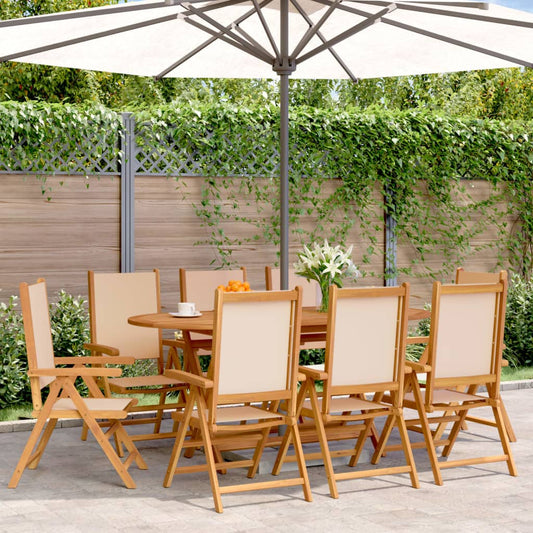 Tuinstoelen 8 st inklapbaar stof en massief hout beige