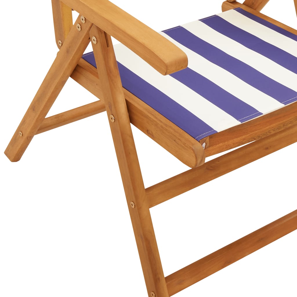 Tuinstoelen 6 st verstelbaar massief hout en stof blauw en wit