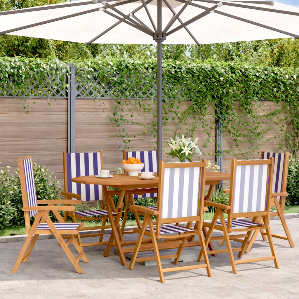 Tuinstoelen 6 st verstelbaar massief hout en stof blauw en wit