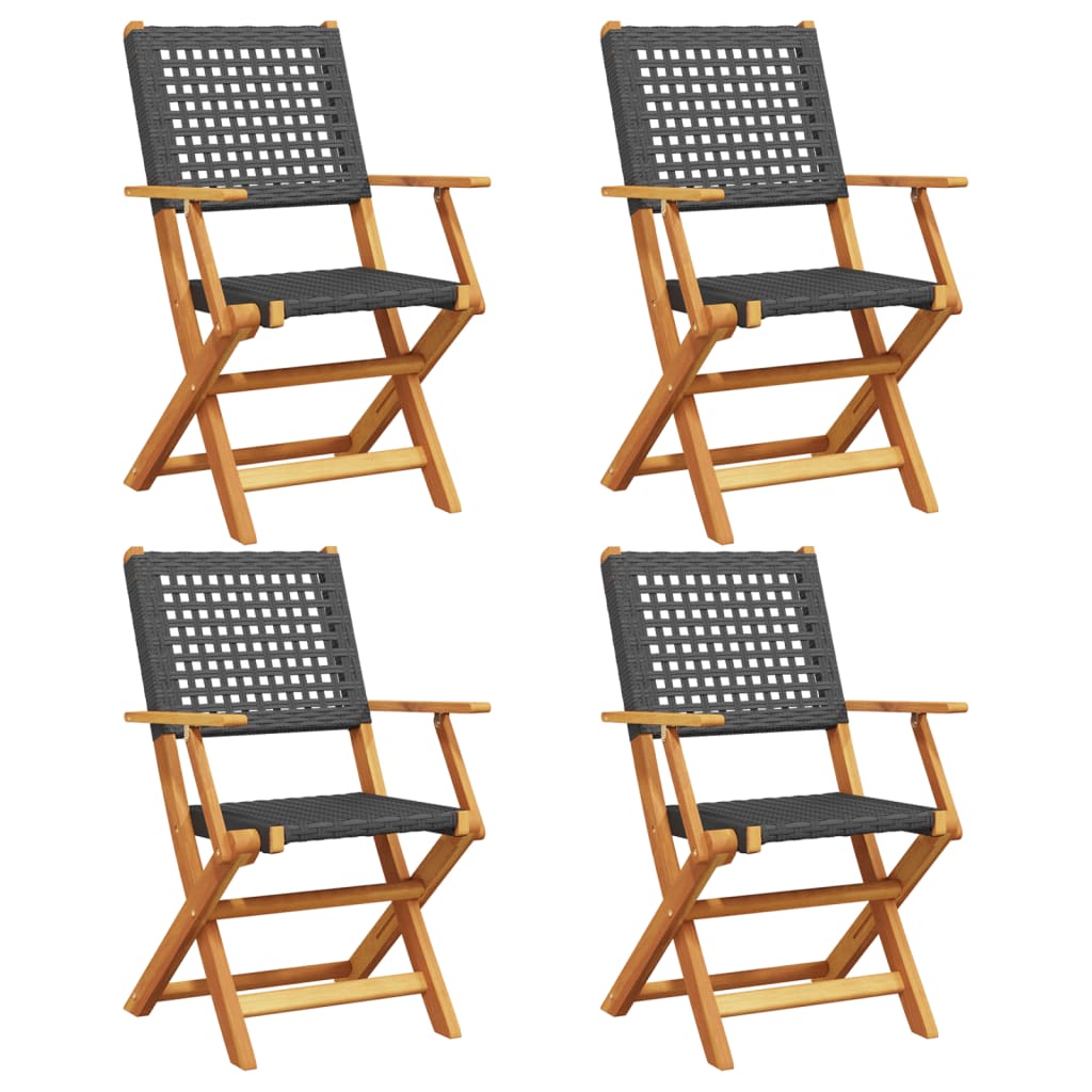 Tuinstoelen 4 st inklapbaar poly rattan en massief hout zwart