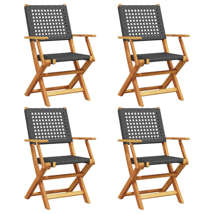 Tuinstoelen 4 st inklapbaar poly rattan en massief hout zwart