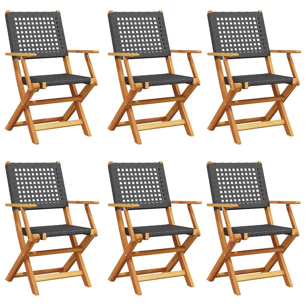 Tuinstoelen 6 st inklapbaar poly rattan en massief hout zwart