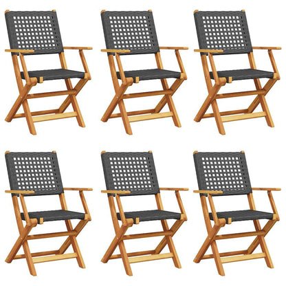 Tuinstoelen 6 st inklapbaar poly rattan en massief hout zwart