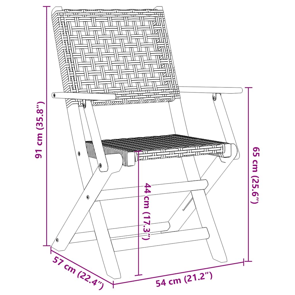 Tuinstoelen 6 st inklapbaar poly rattan en massief hout zwart