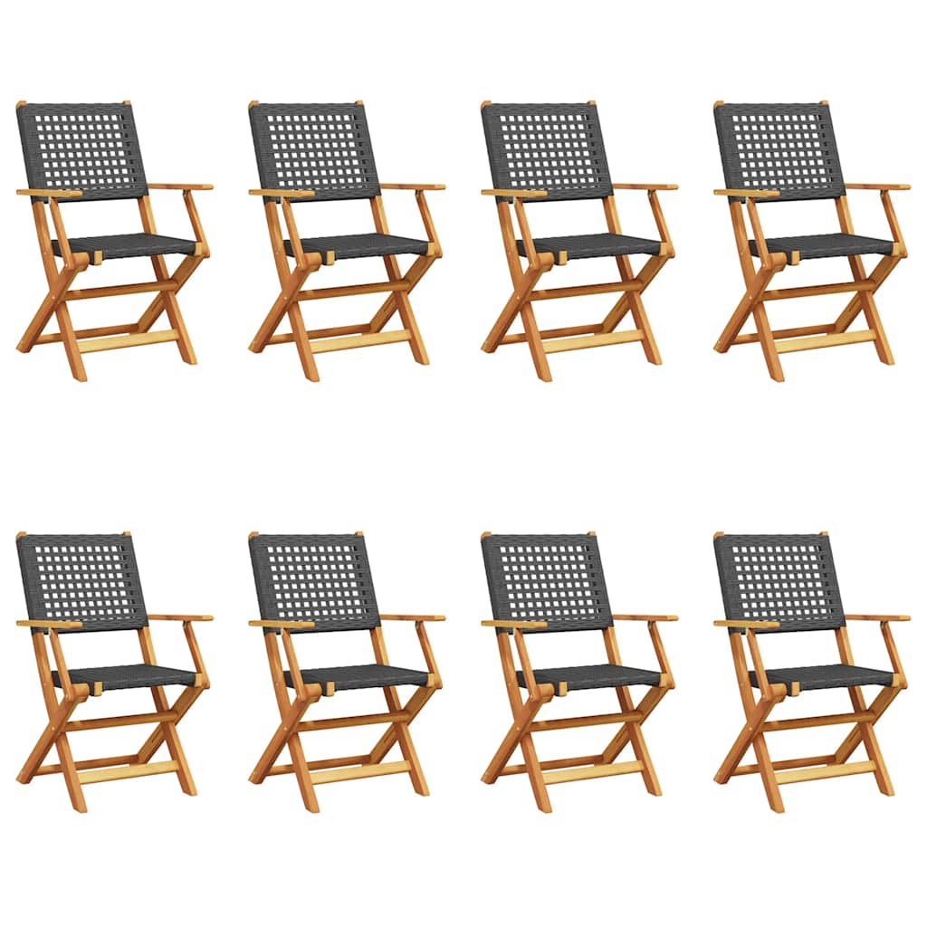 Tuinstoelen 8 st inklapbaar poly rattan en massief hout zwart