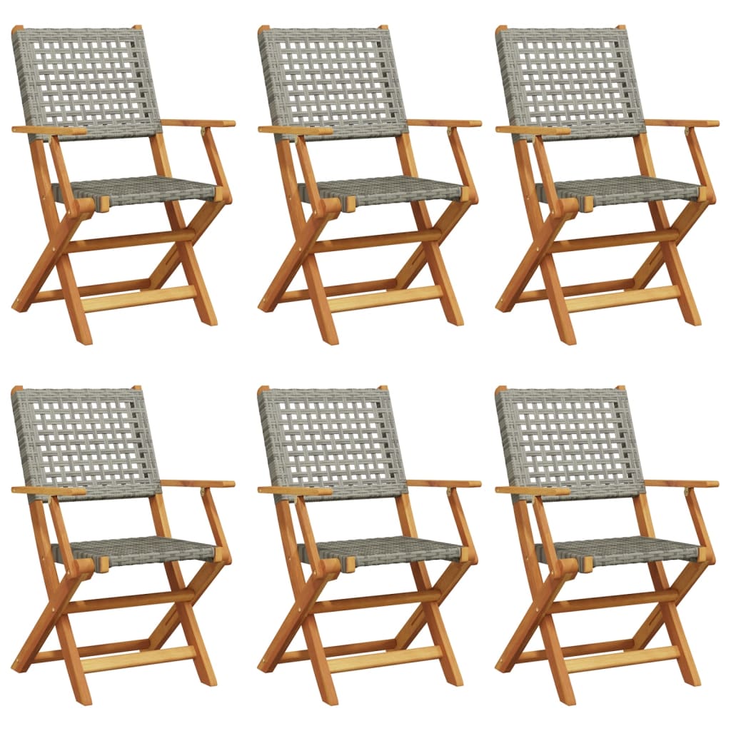 Tuinstoelen 6 st inklapbaar poly rattan en massief hout grijs