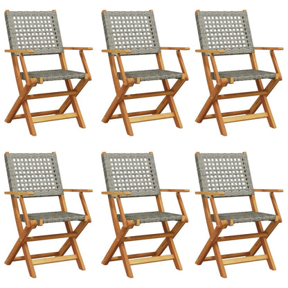 Tuinstoelen 6 st inklapbaar poly rattan en massief hout grijs