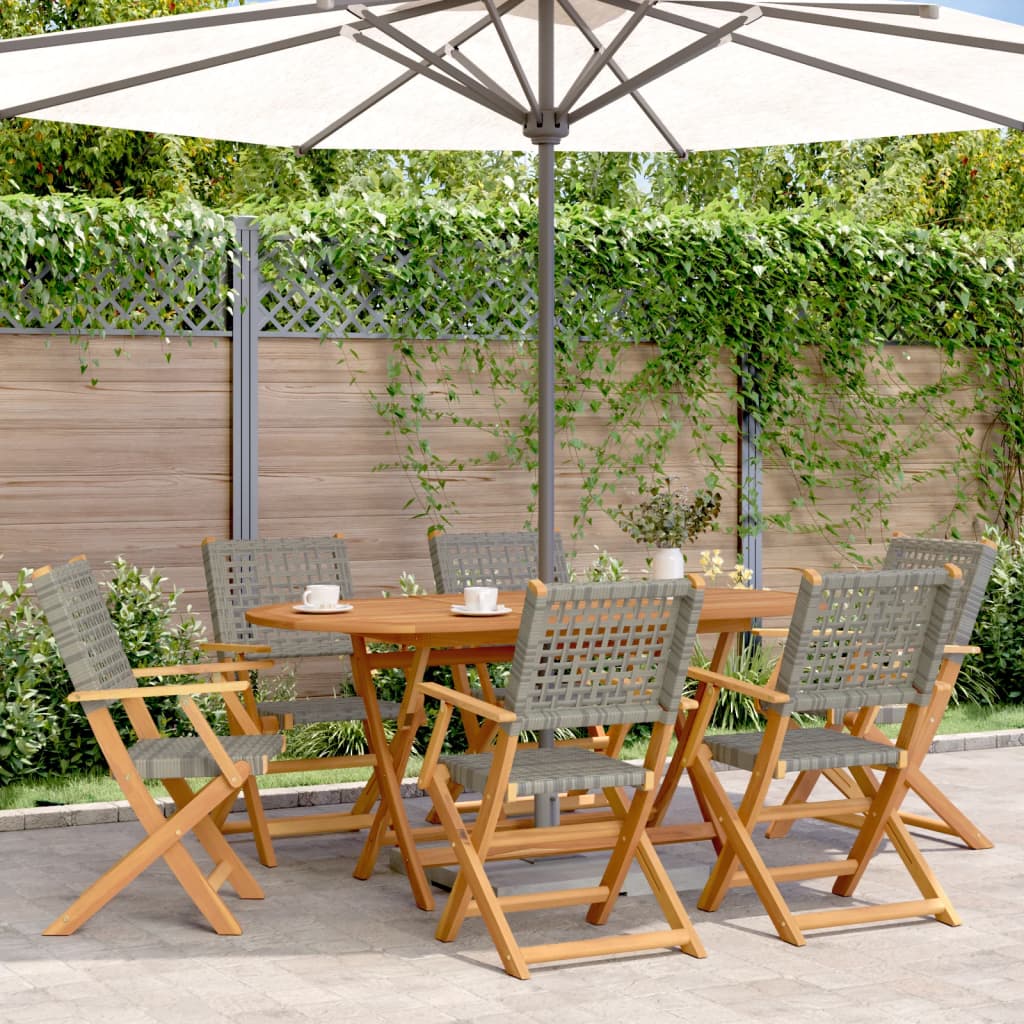 Tuinstoelen 6 st inklapbaar poly rattan en massief hout grijs